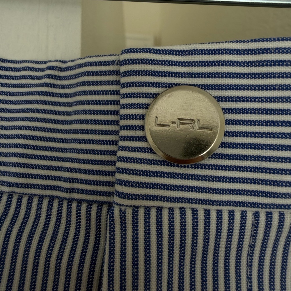 L-RL Lauren Active Shorts Womens Sz 14 Blue White Seersucker Bermuda Golf Beach - Picture 9 of 15